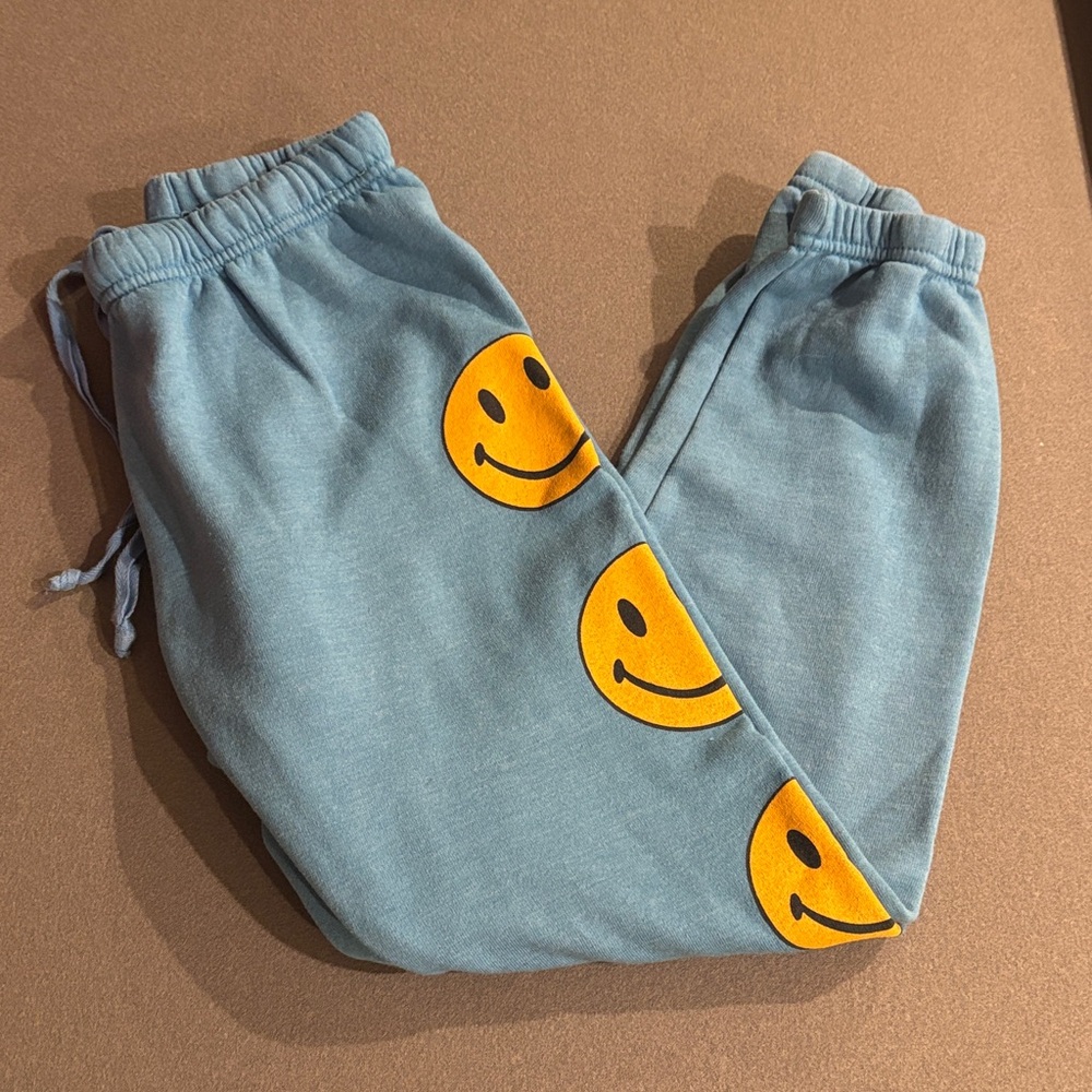 Aviator Nation Blue Sweatpants with Smiley Faces